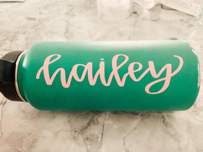 custom name vinyl sticker hand lettered water bottle laptop sticker