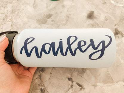 custom name vinyl sticker hand lettered water bottle laptop sticker
