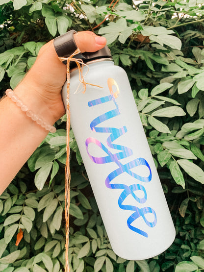 custom name vinyl sticker hand lettered water bottle laptop sticker